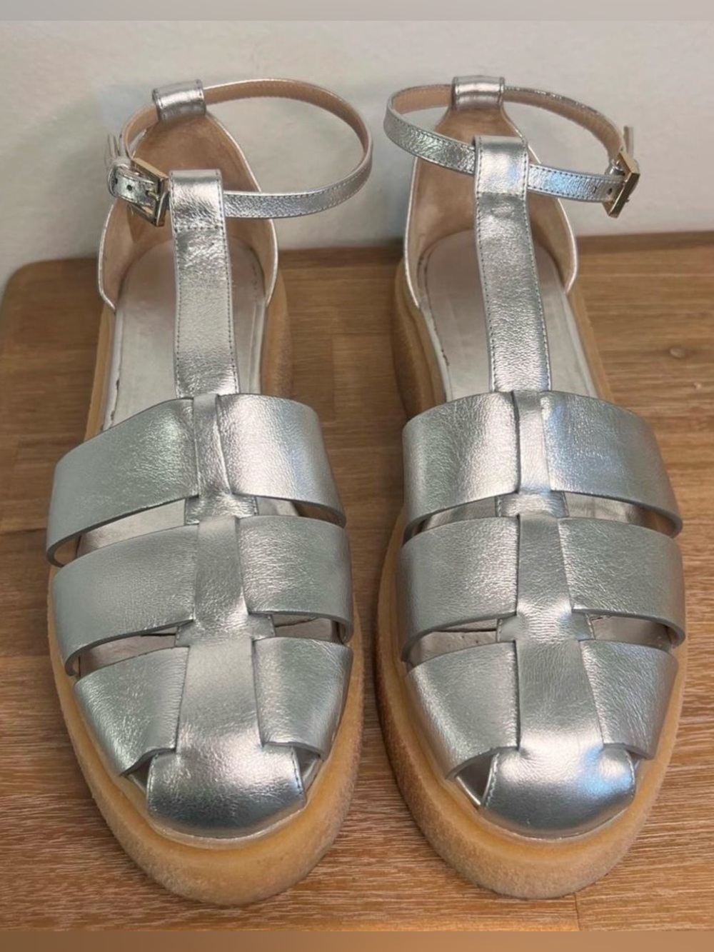 MAX MARA leather Metallic‎ fisherman Sandals US 8.5